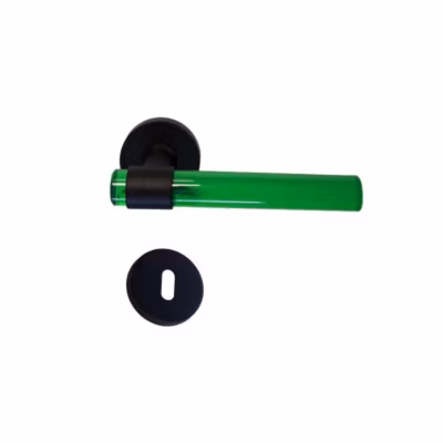 Poignées de Porte  » JOY « VERTES Plexiglass Pieds Inox Noirs – +1 Paire de rosaces à trou de clé