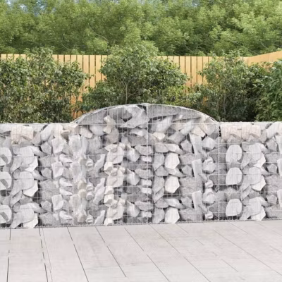 vidaXL Paniers à gabions arqués 7 pcs 300x30x100/120 cm fer galvanisé, gabion, cage de gabion, panier de mur de gabion, mur 314652