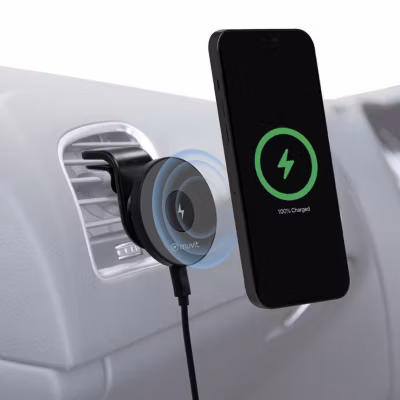 Muvit Support Voiture Magnétique Chargeur MagSafe 15W avec Câble USB-C Noir