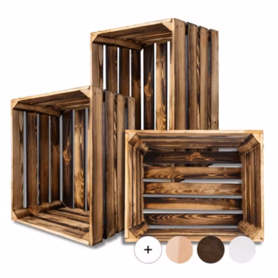 Creative Deco Lot de 3 Caisse en Bois Flammé 50 x 40 x 30 cm – Caisse Rangement Bois – Caisse en Bois Vintage – Cagette Bois Deco
