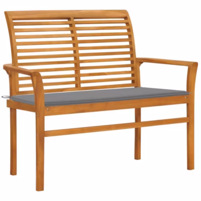Banc de jardin avec coussin gris 112 cm Bois de teck massif vidaXL