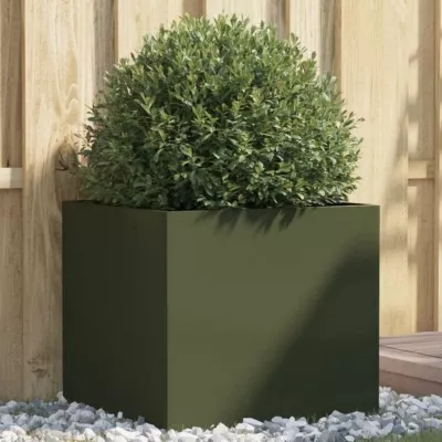 Jardinière – vidaXL – Bac à Fleurs – Acier Laminé à Froid – Vert Olive – 49x47x46 cm