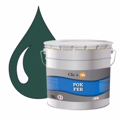 Peinture fer antirouille – Laque extérieure Semi-Brillante POK FER – 10L – RAL 6028 – Vert Pin