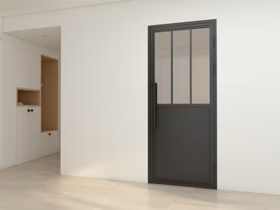 Porte complète Intérieure en verre avec cadre Schulte – 83×204 – Noir – Transparent – Atelier – droit