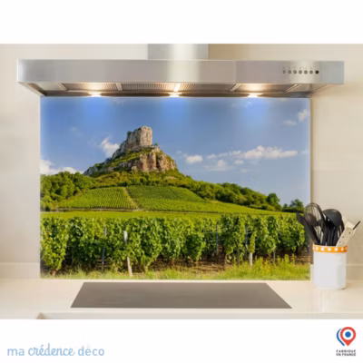 Crédence cuisine fond de hotte La Roche de Solutré – Verre trempé – L 90 cm x H 60 cm – MaCrédenceDéco