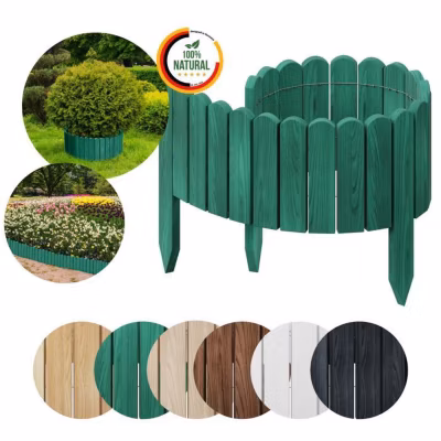Floranica Bordure de Jardin en bois 40 x 100 cm Vert Bordurette de Pelouse Bordure de Gazon avec piquets Bordure de parterre