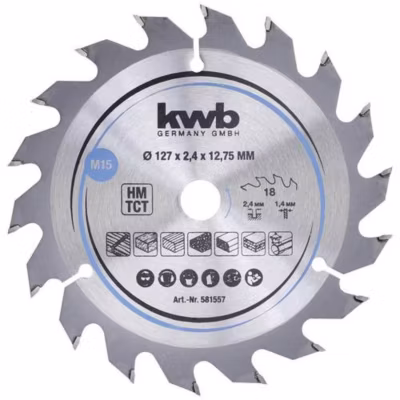 kwb 581557 Lame de scie circulaire carbure 127 x 12,75 mm 18 dents – 1 pc