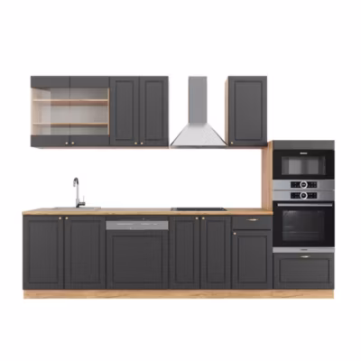 Vicco Cuisine Anthracite Campagne/Chêne doré 300cm avec armoire haute, sans PT