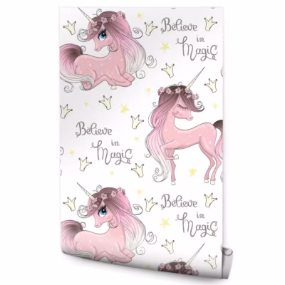 Papier Peint Intisse LICORNES Etoiles Pour Chambre D&rsquo;Enfant