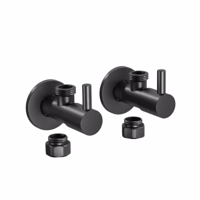 Lot de 2 robinets mural d&rsquo;angle design en laiton noir, raccord rigide 3/8&Prime;, facile à installer, avec rosace 7009, connexions DIN