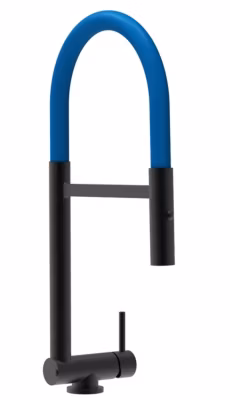 Mitigeur de cuisine Rabattable Sous Fenêtre 4,5 cm Noir Mat Robinet Bec Bleu Orientable Et Douchette 2 Jets Détachable
