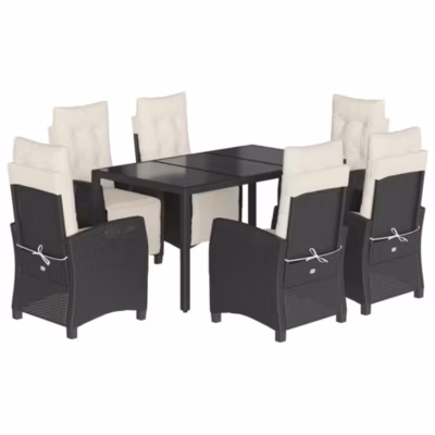 Prolenta Premium –  Ensemble à manger de jardin coussins 7pcs Noir Résine tressée