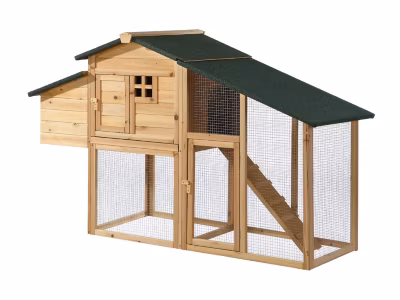 Poulailler en bois avec enclos – 4 poules – L. 173 x P.  64 x H. 108 cm – Naturel – LEVAS