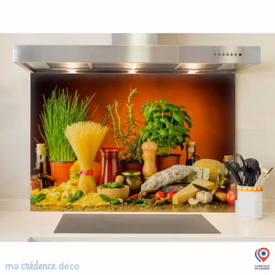Crédence cuisine fond de hotte Cuisine italienne authentique – Alu composite – L 90 cm x H 50 cm – MaCrédenceDéco