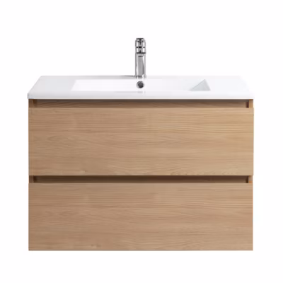 Pack Meuble prémonté 80 bois-Vasque résine-Robinet chromé-Miroir RIMA – bain-bain