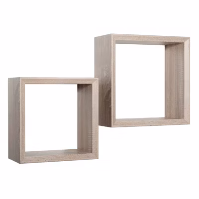 Ensemble de 2 étagères murales, cubes décoratifs, cubes de rangement, chêne Sagerau 35x35x15,5 cm et 30x30x15,5 cm