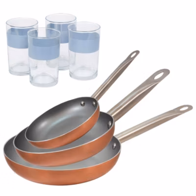 Ensemble de 3 poeles a frire Bergner Optimum Plus 18-22-26 cm avec verres