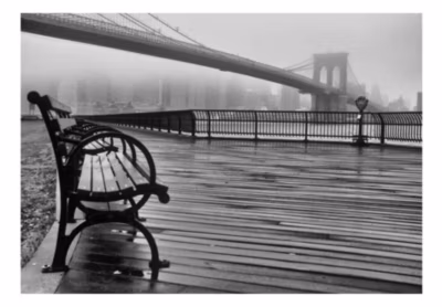 Papier peint intissé panoramique ville et architecture a foggy day on the brooklyn bridge 100×70 cm