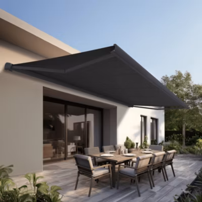 Store banne Coffre intégral PROTECT 2 LED Gris Anthracite 4,05×3,50m Télécommande + Eclairage LED – Toile Grise Anthracite