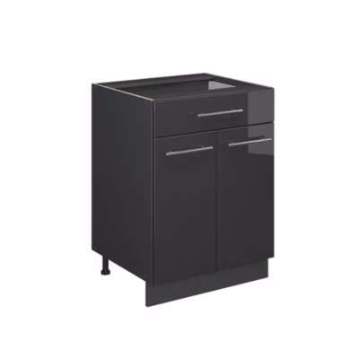Vicco Meuble cuisine Anthracite Haute brillance 60cm avec tiroir, PT Marbre