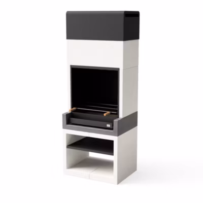 TUOZI – Barbecue fixe bois/charbon KITAWAY Gris/Blanc 84x63x223 cm REF: T00560, grande surface de cuisson extérieure.
