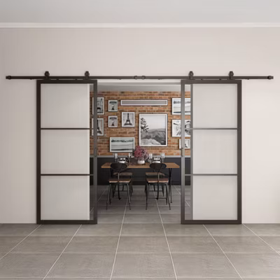 Double porte coulissante complète verre Schulte – 176×203 – porte vitrée – porte verrière – décor Loftstyle – noir