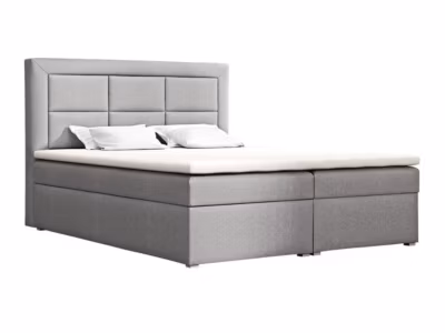 Lit continental Pomona 114, Double, Gris, Tissu, Disponible