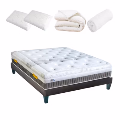 Pack Delphes 180×200 cm Matelas Mousse + Sommier Bois + Accessoires