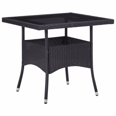 vidaXL Table à manger d&rsquo;extérieur Noir Résine tressée et verre