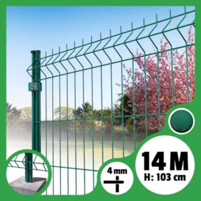 Kit grillage rigide poteaux ronds – longueur 14 mètres – 103 cm, Vert, A sceller