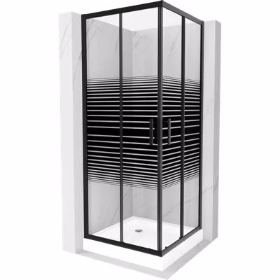 Mexen Rio cabine de douche carrée 80 x 80 cm, bandes noires, noire + receveur de douche, blanc – 860-080-080-70-20-4510