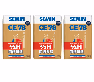 Enduit pour Joints de Plaques de Plâtre CE 78 1/2 Heure Semin, Intérieur, Sac de 25 kg (lot de 3)