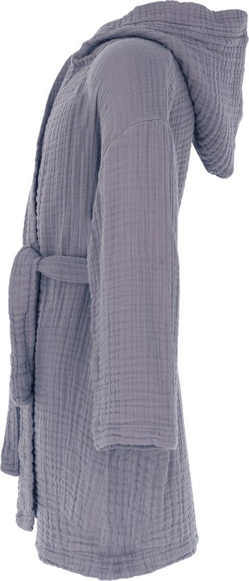 Badjas enfant avec capuche | Mousseline 100% coton | peignoir pour enfants pour garçons et filles | Douche et Piscine et Plage | Grijs 5/6 ans