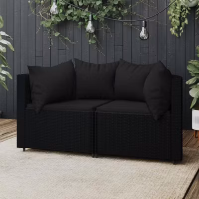 vidaXL Canapés d&rsquo;angle de jardin et coussins 2pcs Noir Résine tressée, canapé, canapé de jardin, canapé d&rsquo;angle sectionnel, 319790