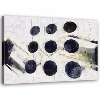 Tableau sur toile, Abstrait Boules Noires et Blanches 100×70 cm