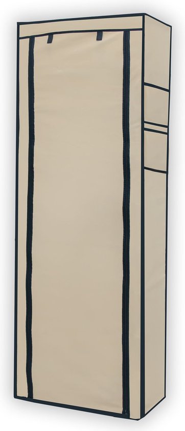 Armoire pliable Intirilife 170x58x28 cm en BEIGE CRÈME – Armoire en tissu zippée Étagère à chaussures avec 9 compartiments – Armoire de camping armoire textile