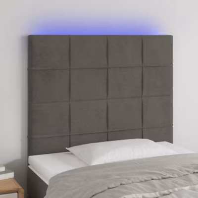 vidaXL Tête de Lit à LED Meuble de Chambre à Coucher Accessoire de Lit Simple Tête de Cadre de Lit Intérieur Gris Foncé 3122461