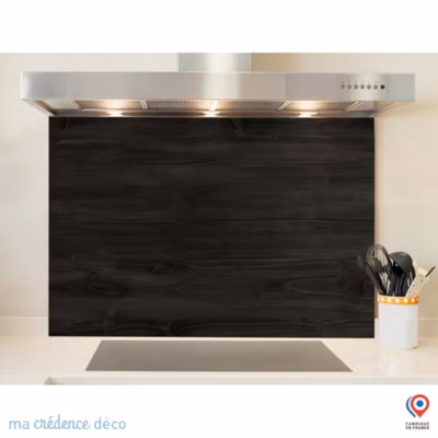 Crédence cuisine fond de hotte Bois foncé – Verre trempé – L 90 cm x H 70 cm – MaCrédenceDéco