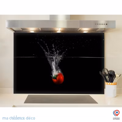 Crédence cuisine fond de hotte Bain de tomate – Verre trempé – L 90 cm x H 70 cm – MaCrédenceDéco