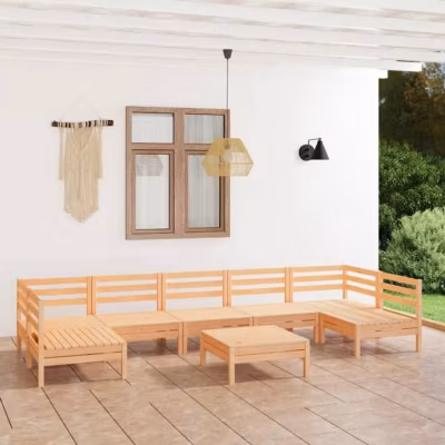 vidaXL Bois de Pin Massif Salon de Jardin 8 pcs Mobilier de Patio Meubles d&rsquo;Extérieur Mobilier de Jardin Ensemble de Meubles 30834