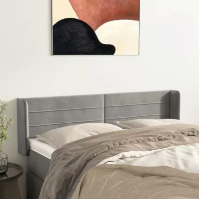 vidaXL Tête de lit avec oreilles Gris clair 147x16x78-88 cm Velours3118956