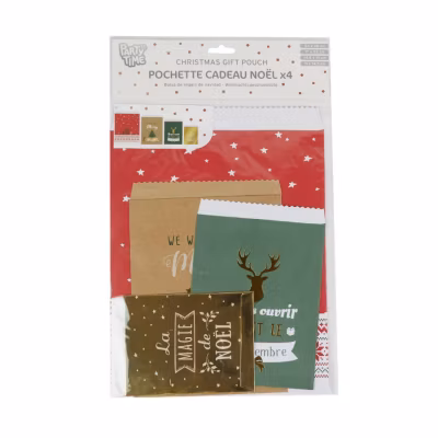 Lot de 4 Pochettes Cadeaux « Noël » 30cm Multicolore