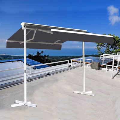 Stores bannes de terrasse double pente avec coffre sur pied – 4 x 4 m – Gris anthracite – Sunny Inch