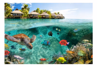 Papier peint intissé panoramique animaux under the surface of water 100×70 cm
