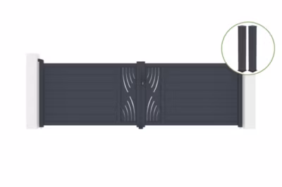 Portail battant 4m VELETA H.120cm alu gris + 2 poteaux 20x20cm H.166cm