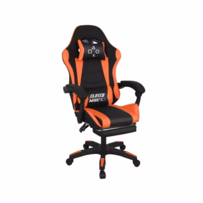 Clutch – Chaise de Gaming Ergonomique avec Coussin Lombaire, Appuie-tête et Repose-pieds en PVC Noir et Rouge