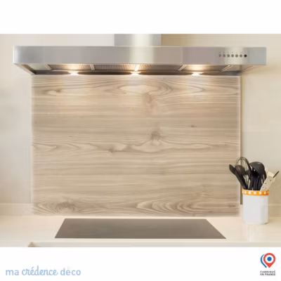 Crédence cuisine fond de hotte Bois japonnais – Verre trempé – L 70 cm x H 60 cm – MaCrédenceDéco