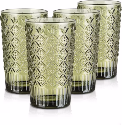 Lot de 4 Verres Highball Colorés Motif Carreaux Vintage
