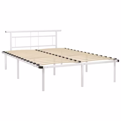 Lit double, Lit adulte, Cadre de lit sans matelas blanc métal 140×200 cm