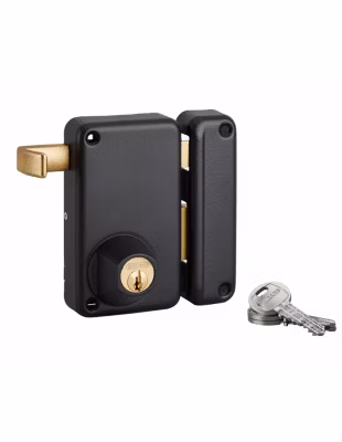 Serrure verticale en applique double entrée à tirage pour porte d&rsquo;entrée, droite, axe 45mm, 75x130mm, noir, 3 clés – THIRARD